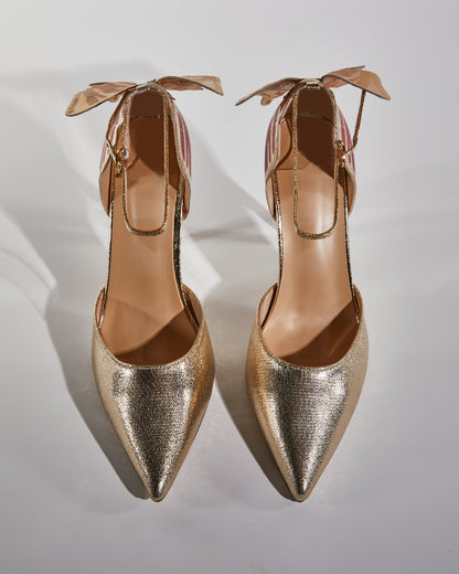 Rossa Butterfly Print Strap Pumps In Gold