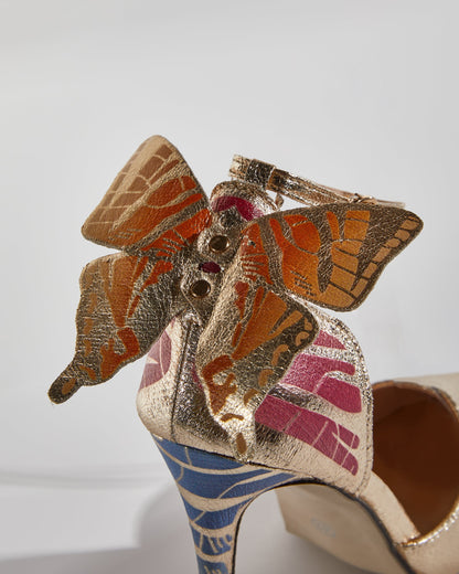 Rossa Butterfly Print Strap Pumps In Gold
