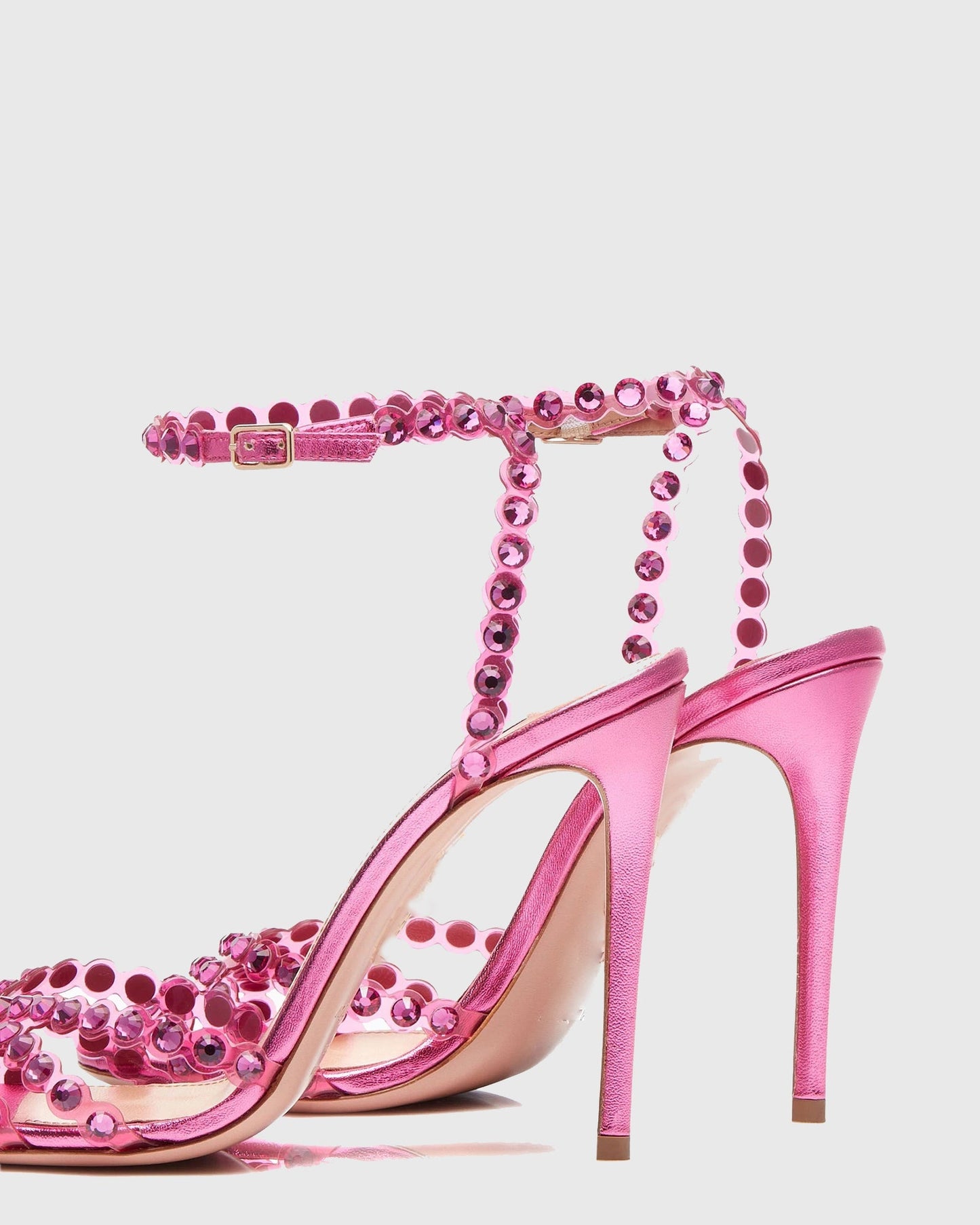 Cameo Rhinestone Embellished PVC Strap Sandals In Hot Pink