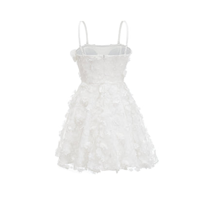 Apolline white faux-flower mini dress