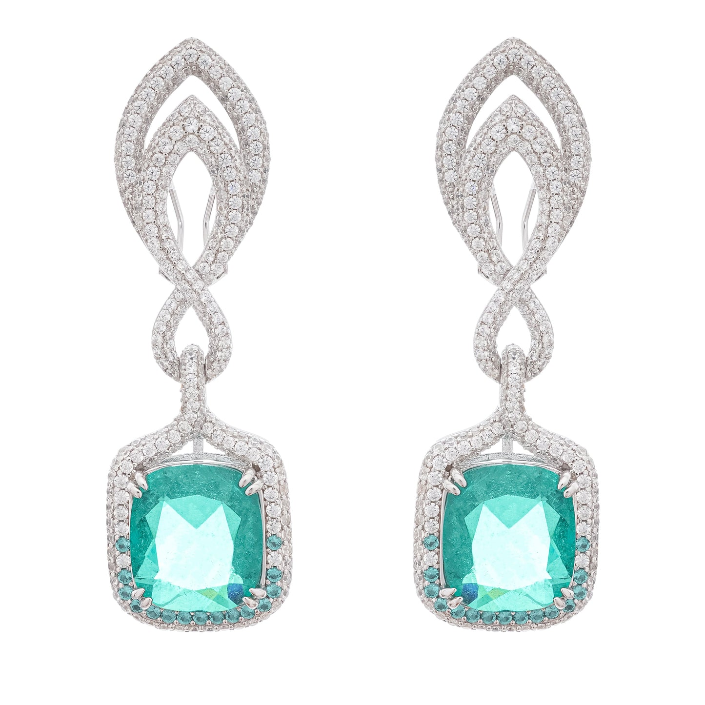 Helen Green Cushion Cut Gemstone Sterling Silver Earrings