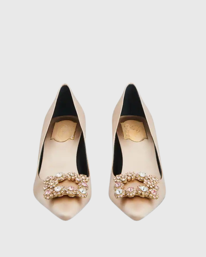 Sadah Rhinestone Buckle Pumps In Champagne