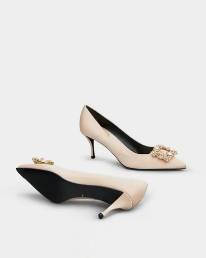 Sadah Rhinestone Buckle Pumps In Champagne