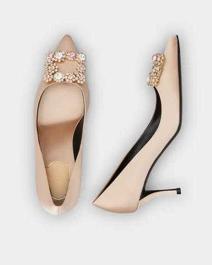 Sadah Rhinestone Buckle Pumps In Champagne