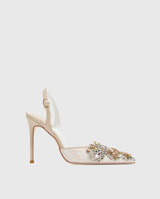 Sadb Diamond Embroidery  Pumps In Apricot