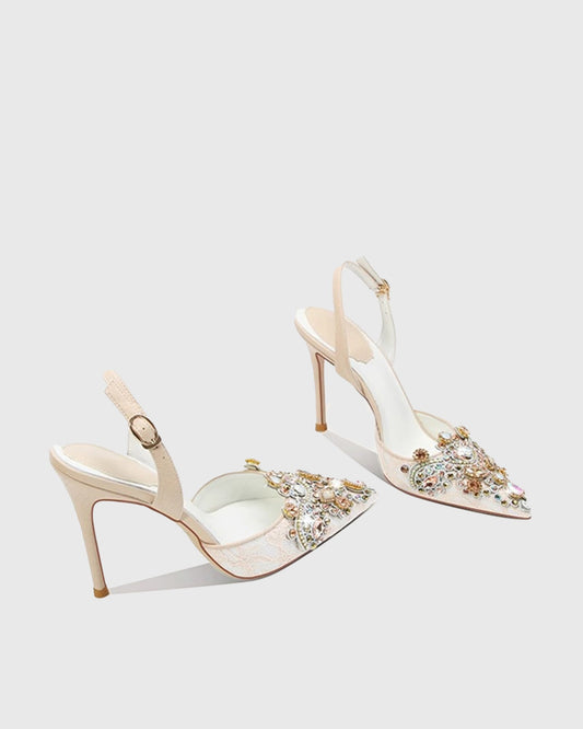 Sadb Diamond Embroidery  Pumps In Apricot