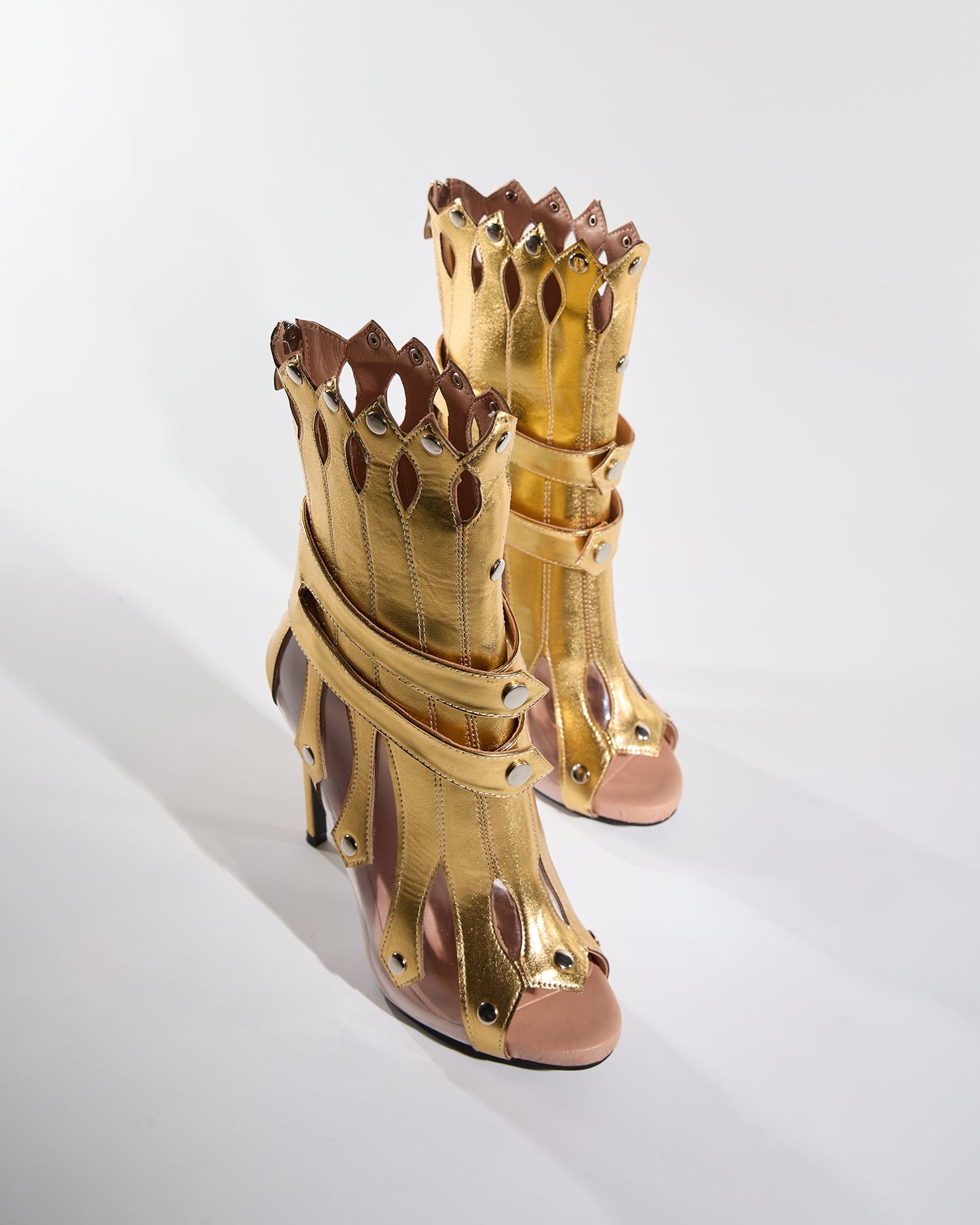 Saige Cutout Deconstruct Ankle Boots In Gold