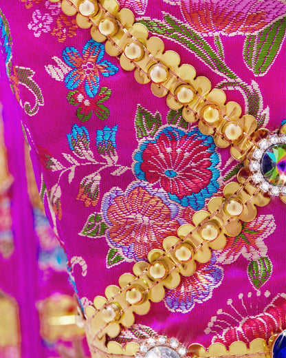Sardinia Rhinestone Embroidery Knee High Boots In Hot Pink