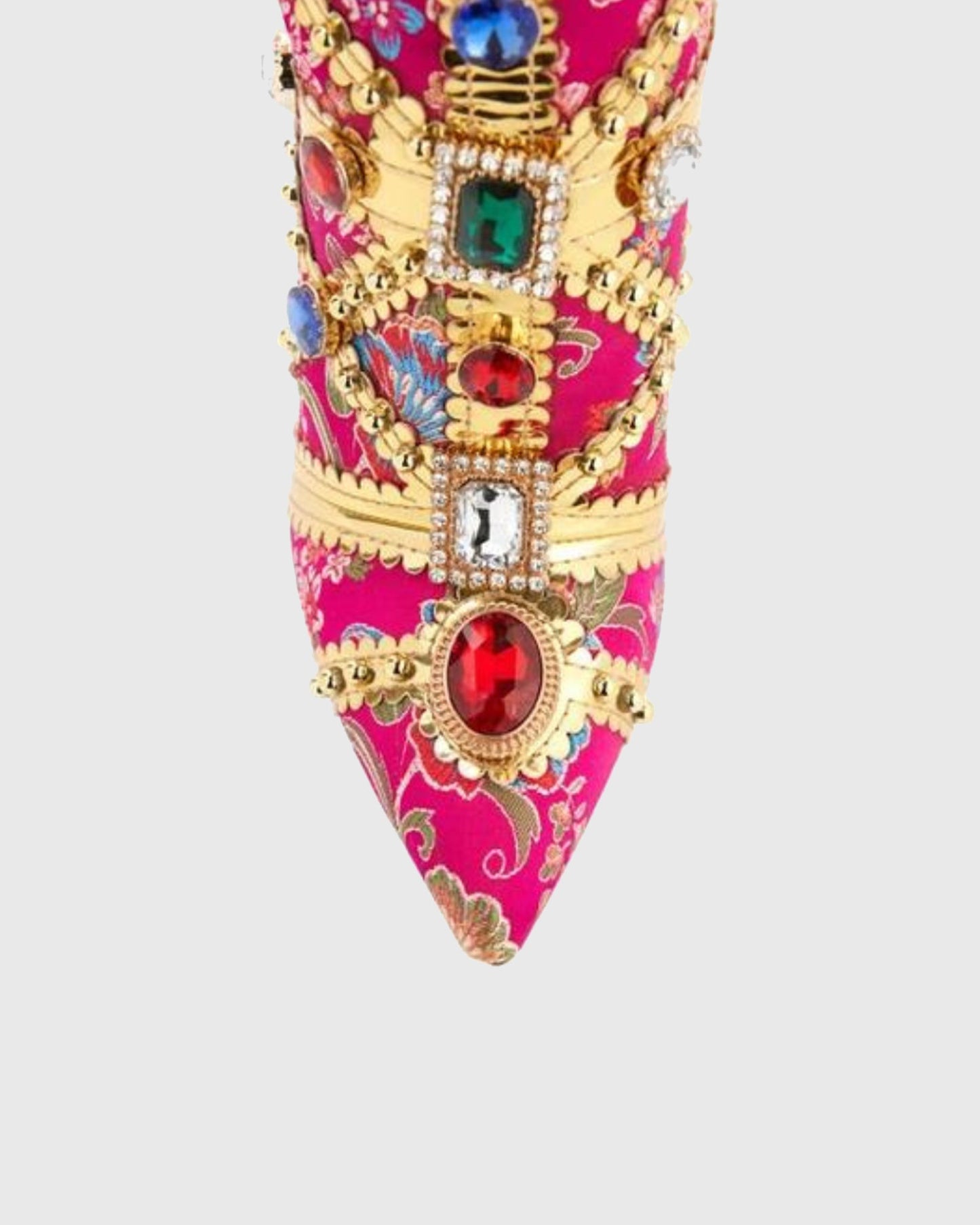 Sardinia Rhinestone Embroidery Knee High Boots In Hot Pink