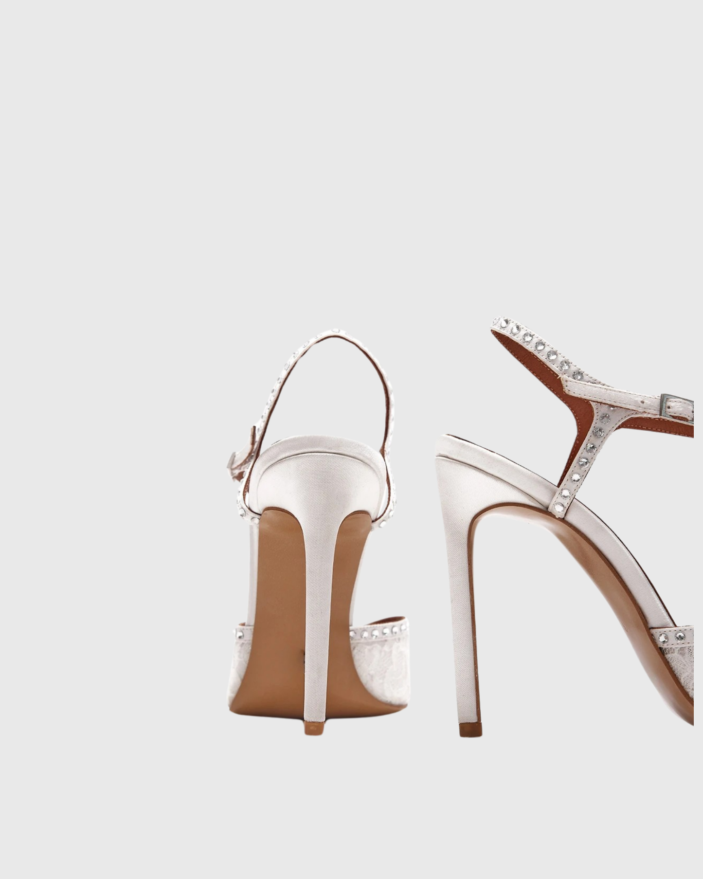 Sarva Lace Rhinestone Strap Pumps In White