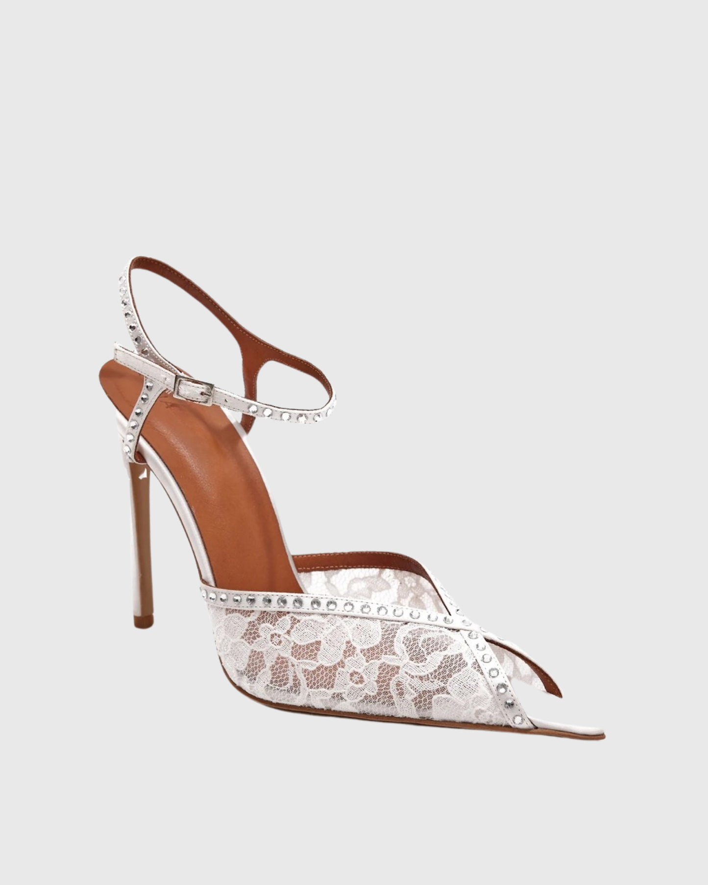 Sarva Lace Rhinestone Strap Pumps In White