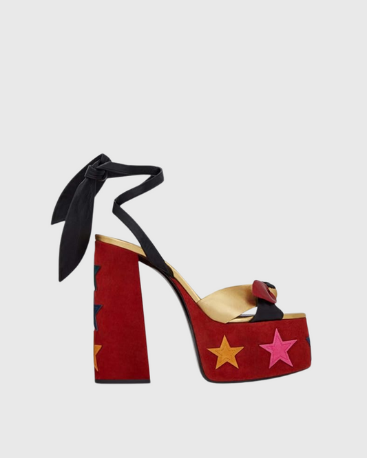 Satu Star Knot Lace Up Platform Sandals In Red