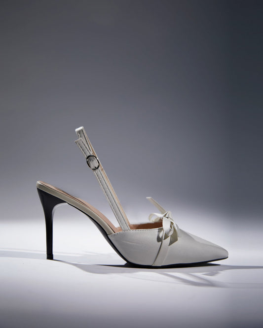 Seim Bow Slingback Satin Pumps In White
