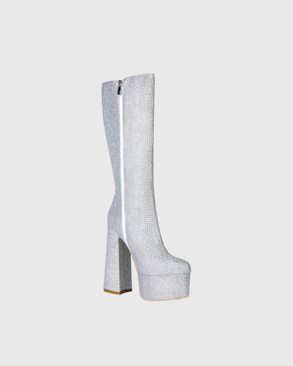 Sevyn Rhinestone Purple Heart Platform Knee High Boots