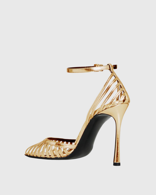 Shiori Cage Strap Heels In Gold