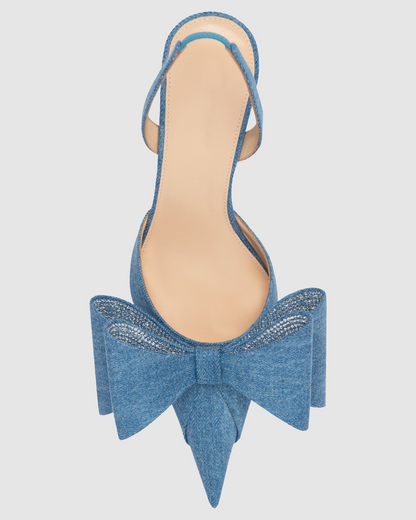 Siena Bow Embellished Denim Slingback Pumps In Blue