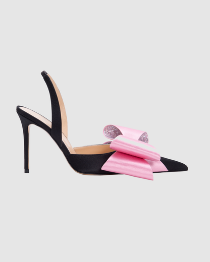 Siena Bow Embellished Satin Slingback Pumps In Black