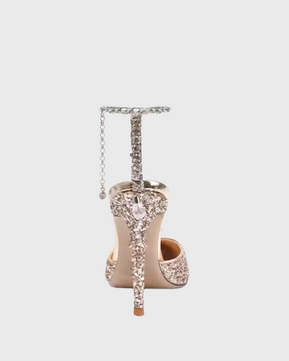 Silva Rhinestone Strap Sequin Pumps In Gold