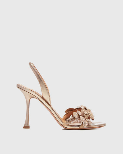 Siria Galactic Flower Slingback Sandals In Gold