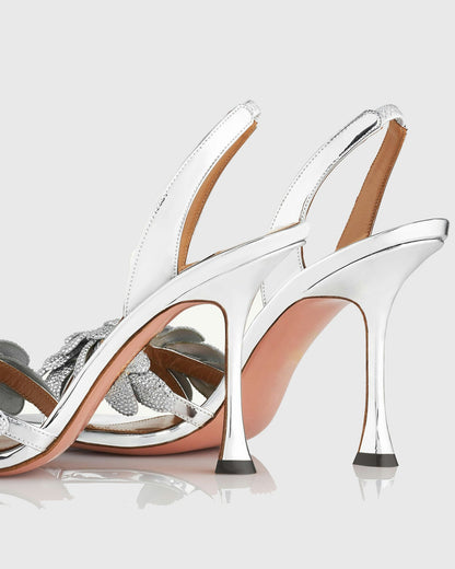 Siria Galactic Flower Slingback Sandals In Silver
