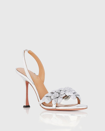 Siria Galactic Flower Slingback Sandals In Silver