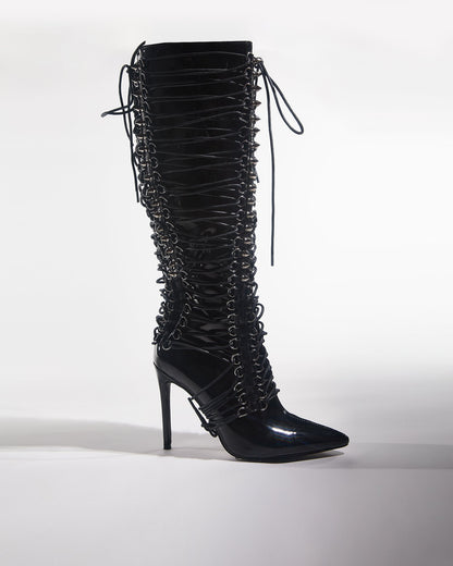 Tala Patent Leather Lace Up Knee High Boots
