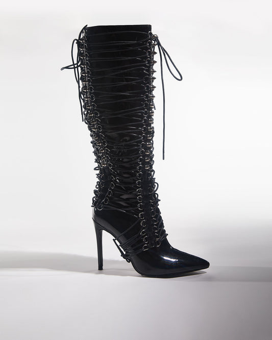 Tala Patent Leather Lace Up Knee High Boots