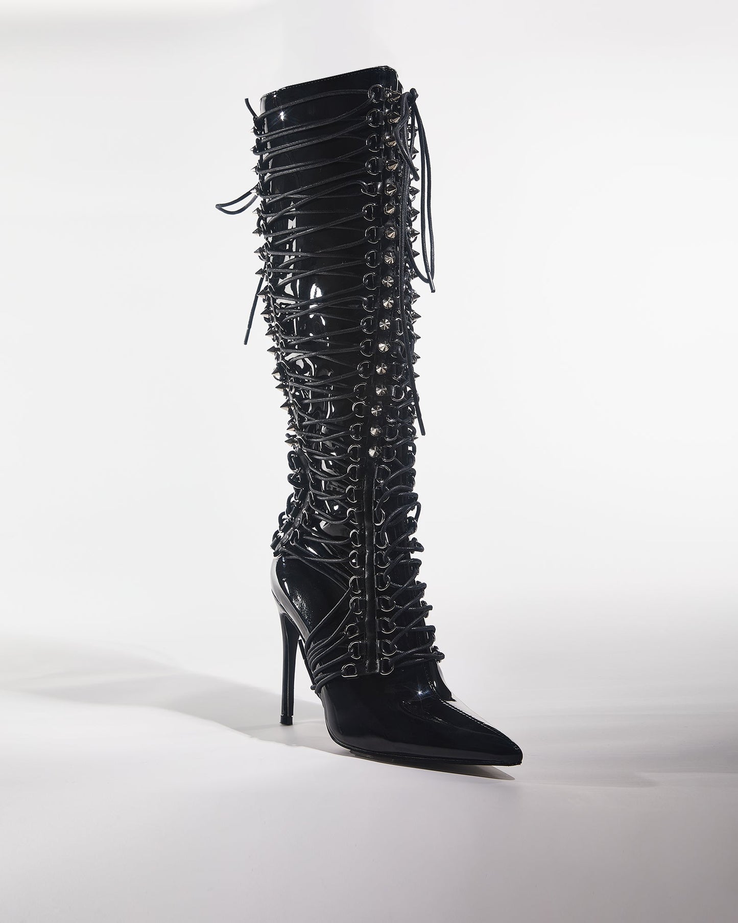 Tala Patent Leather Lace Up Knee High Boots