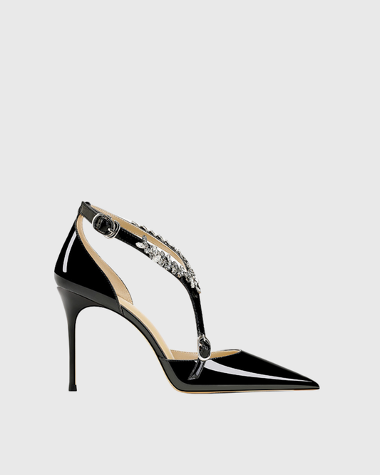 Teagan Rhinestone Halter Neck Strap Pumps In Black