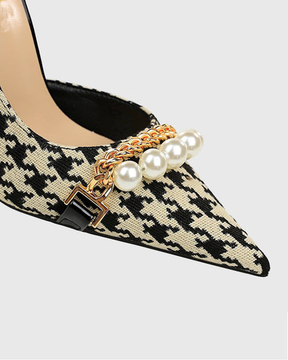 Vala Pearl Chain Houndstooth Pumps
