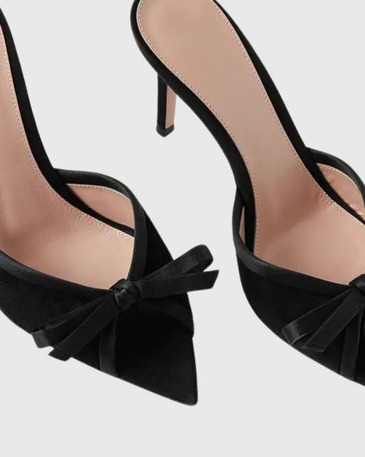 Vita Bow Velvet Slippers In Black