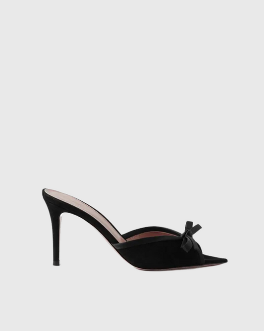 Vita Bow Velvet Slippers In Black