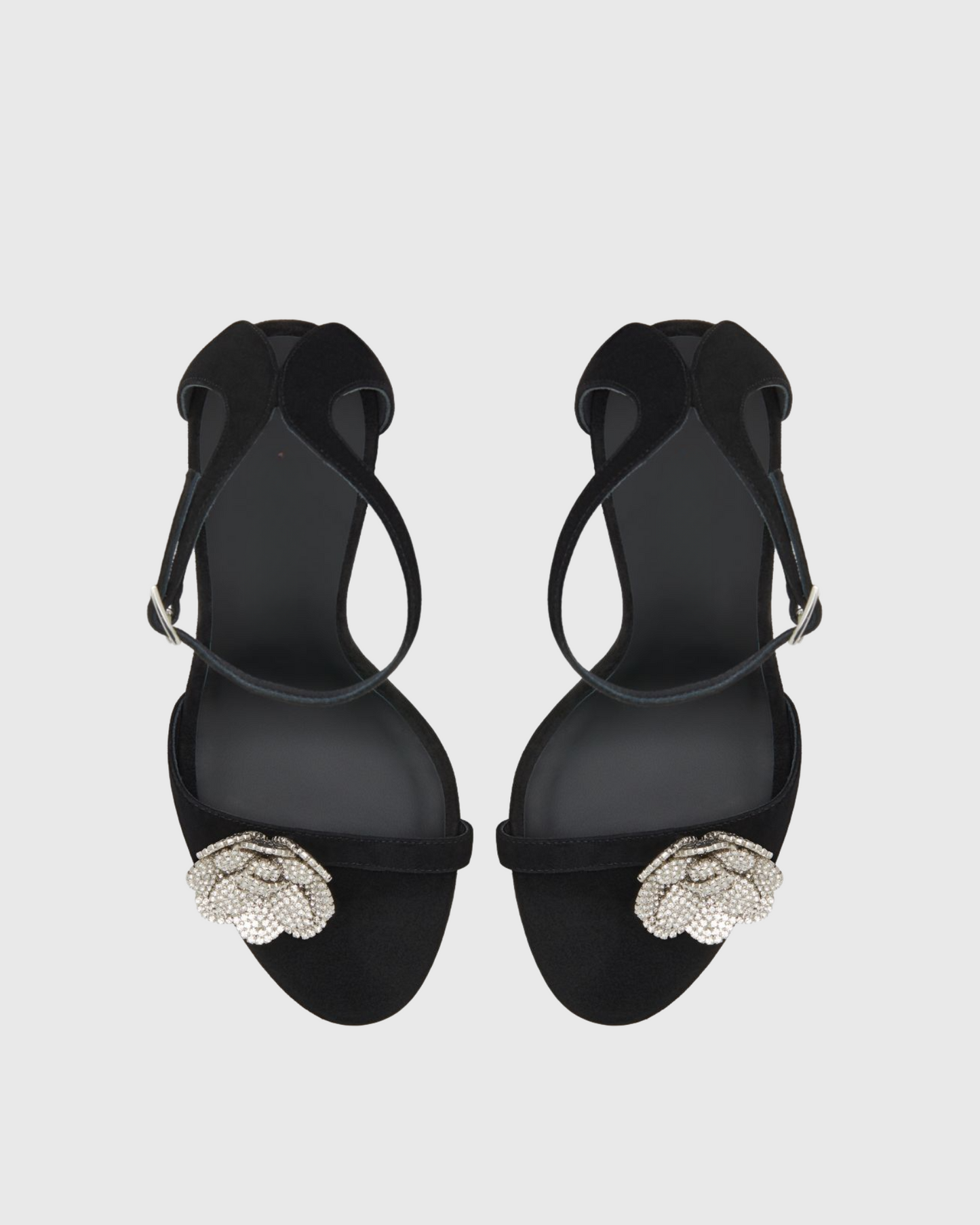 Yale Rhinestone Camellia Strap Sandals In Black