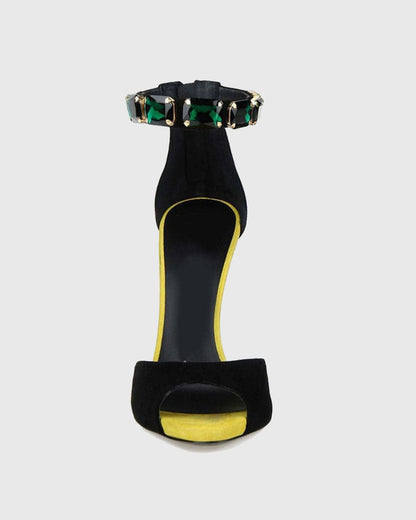 Yan Spot Heel Rhinestone Strap Sandals