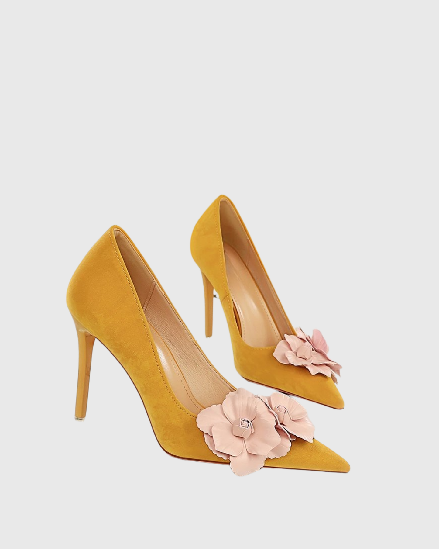 Yasmin Twin Flower Velvet Pumps In Yellow
