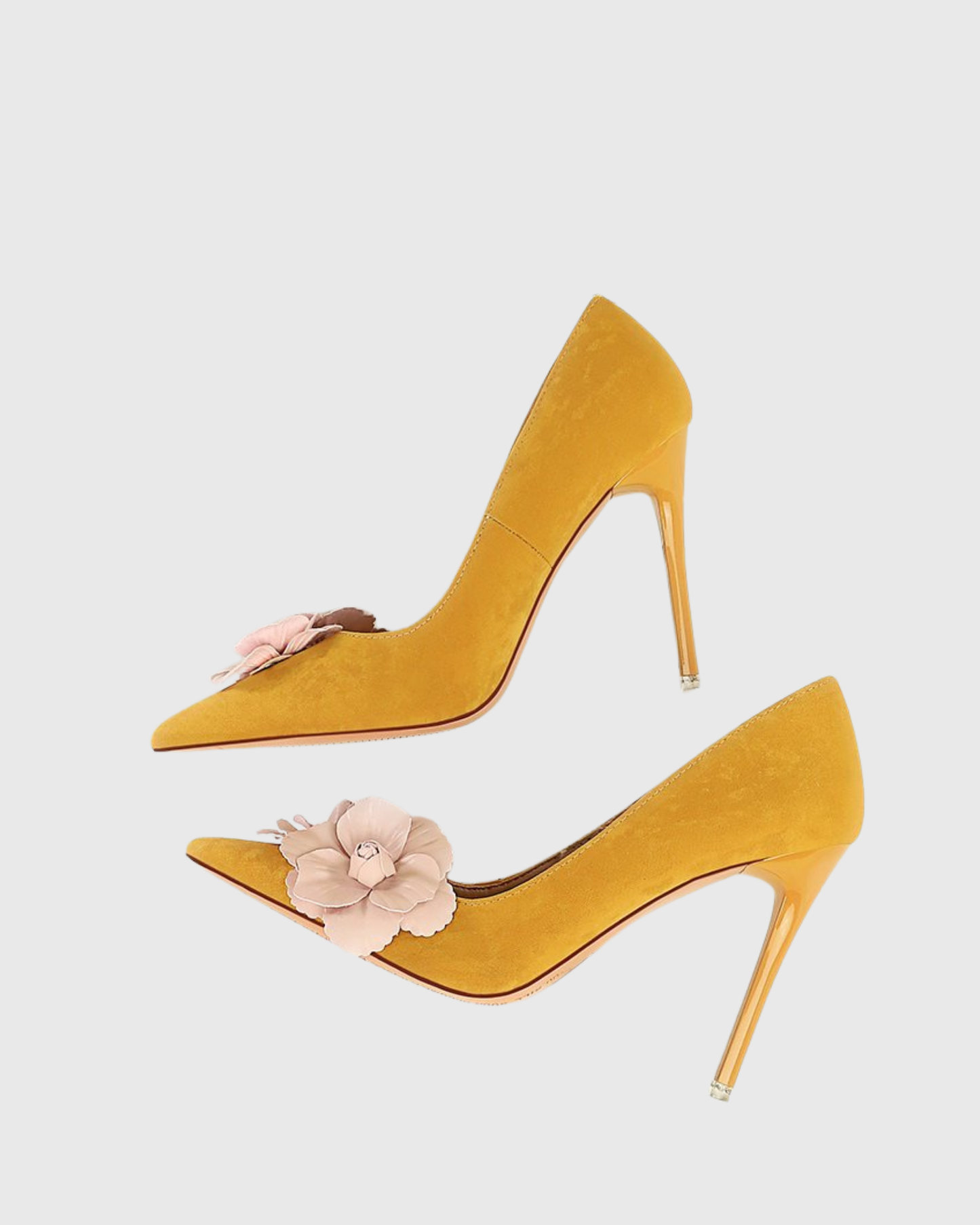 Yasmin Twin Flower Velvet Pumps In Yellow