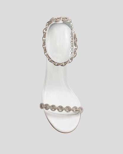 Zada Rhinestone Chain Strap Sandals In White