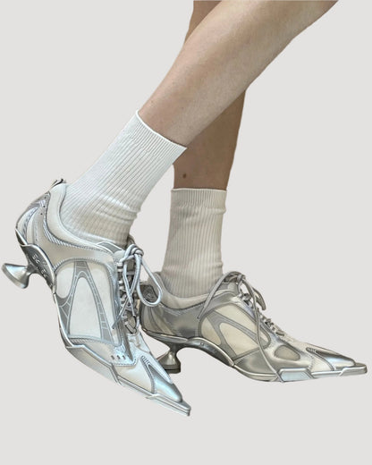 Zahava Lace up Sneaker Flared Heels In Silver