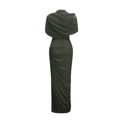 Catherine asymmetrical pleated maxi dress in Green