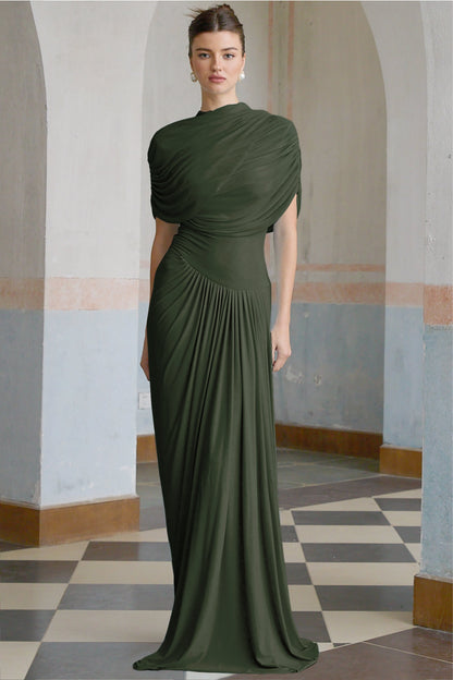 Catherine asymmetrical pleated maxi dress in Green