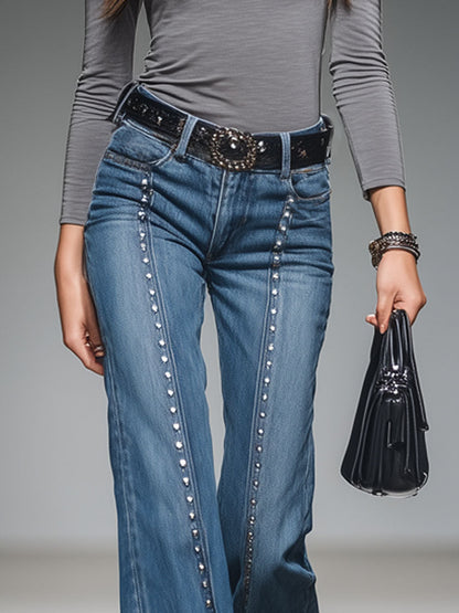Western Style Vintage Rivet Flared Jeans