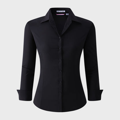 Formal Solid Turndown Collar Long Sleeve Button Up Blouse