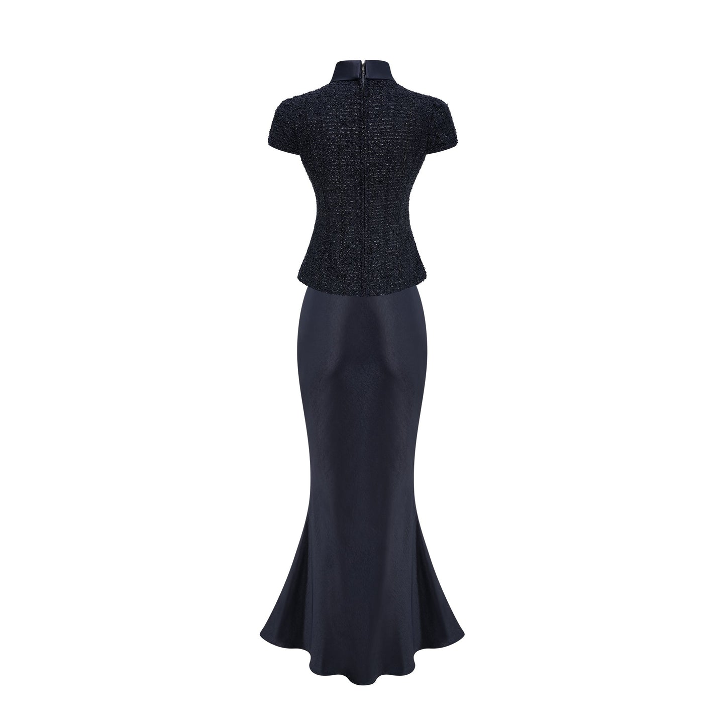 Josette blue peplum-waist panelled maxi dress