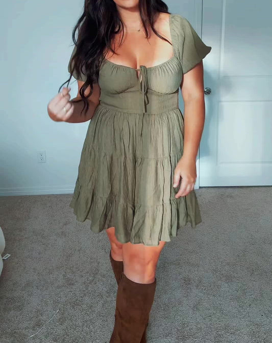 Ruffle Puff Sleeves Mini Dress
