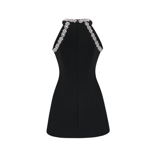 Babette Black Crystal Embellished Mini Dress
