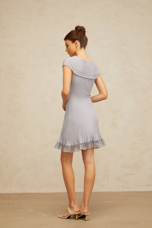 Kéa light-purple cross-over ribbed-knit mini dress