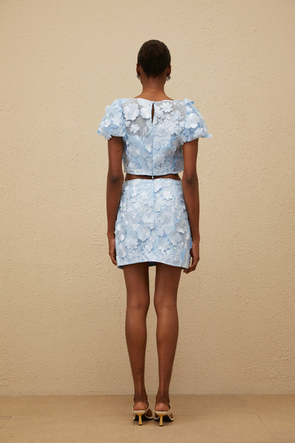 Caméo Blue Embroidered 3D Petal Co-ord Set