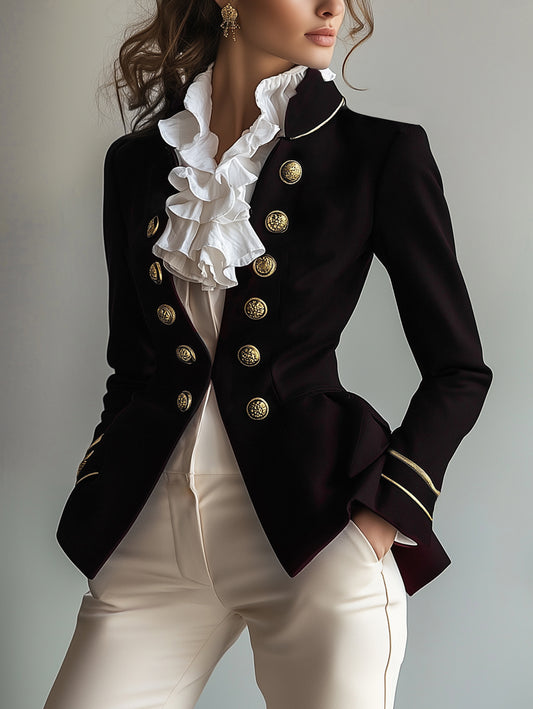 Ursime Retro Stand Collar Button Long Sleeve Jacket