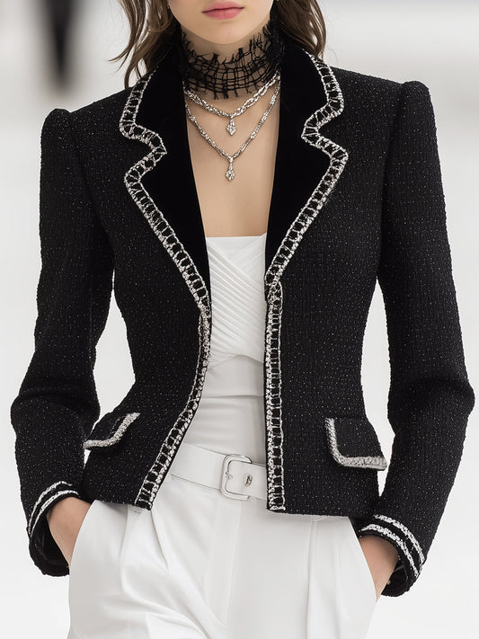 Black Tweed Blazer With Silver Webbing