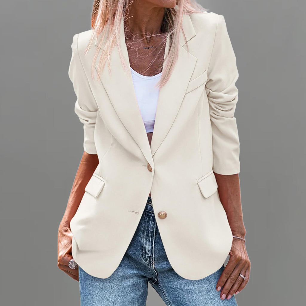 Formal Notched Lapel Two Button Long Sleeve Solid Blazer